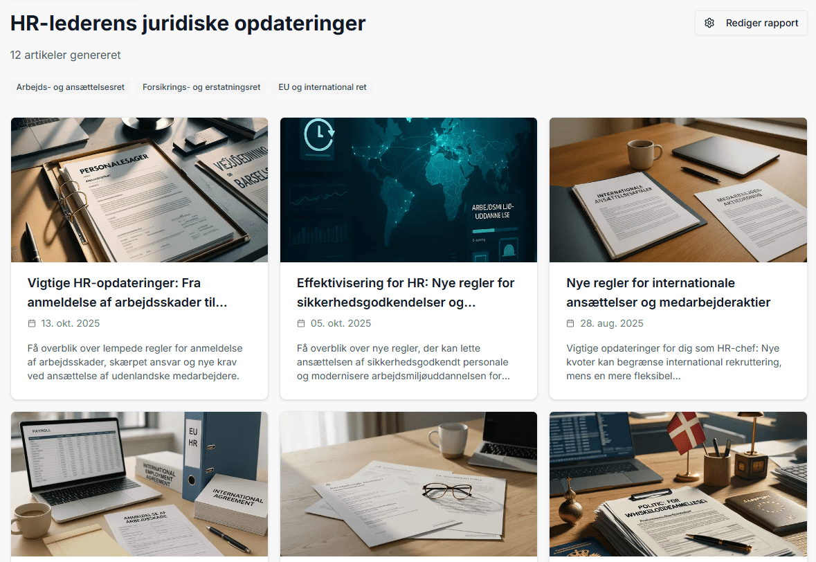 Personlige Rapporter - Skræddersyede juridiske opdateringer