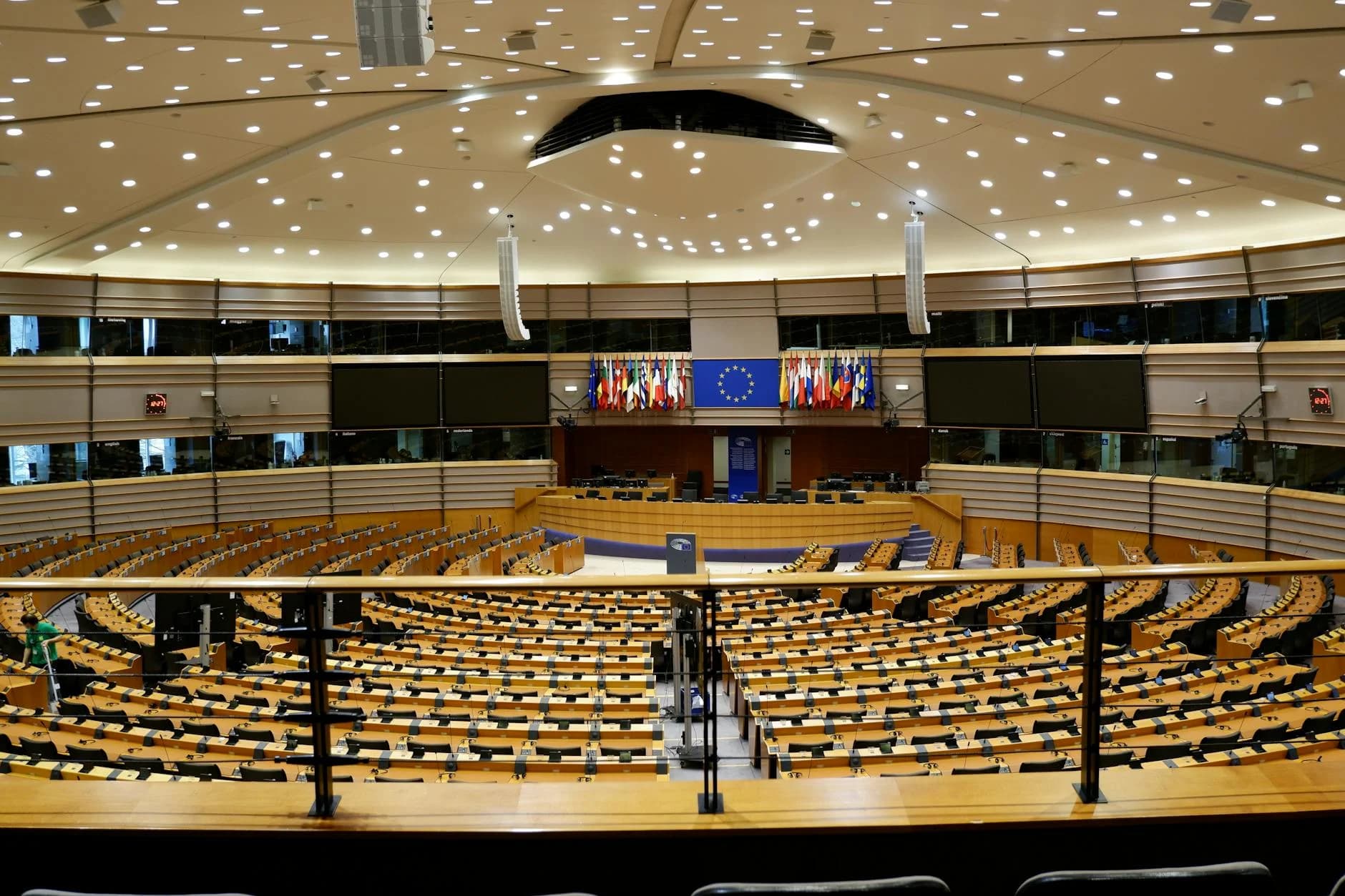 Empty European Parliament auditorium in Brussels, Belgium.