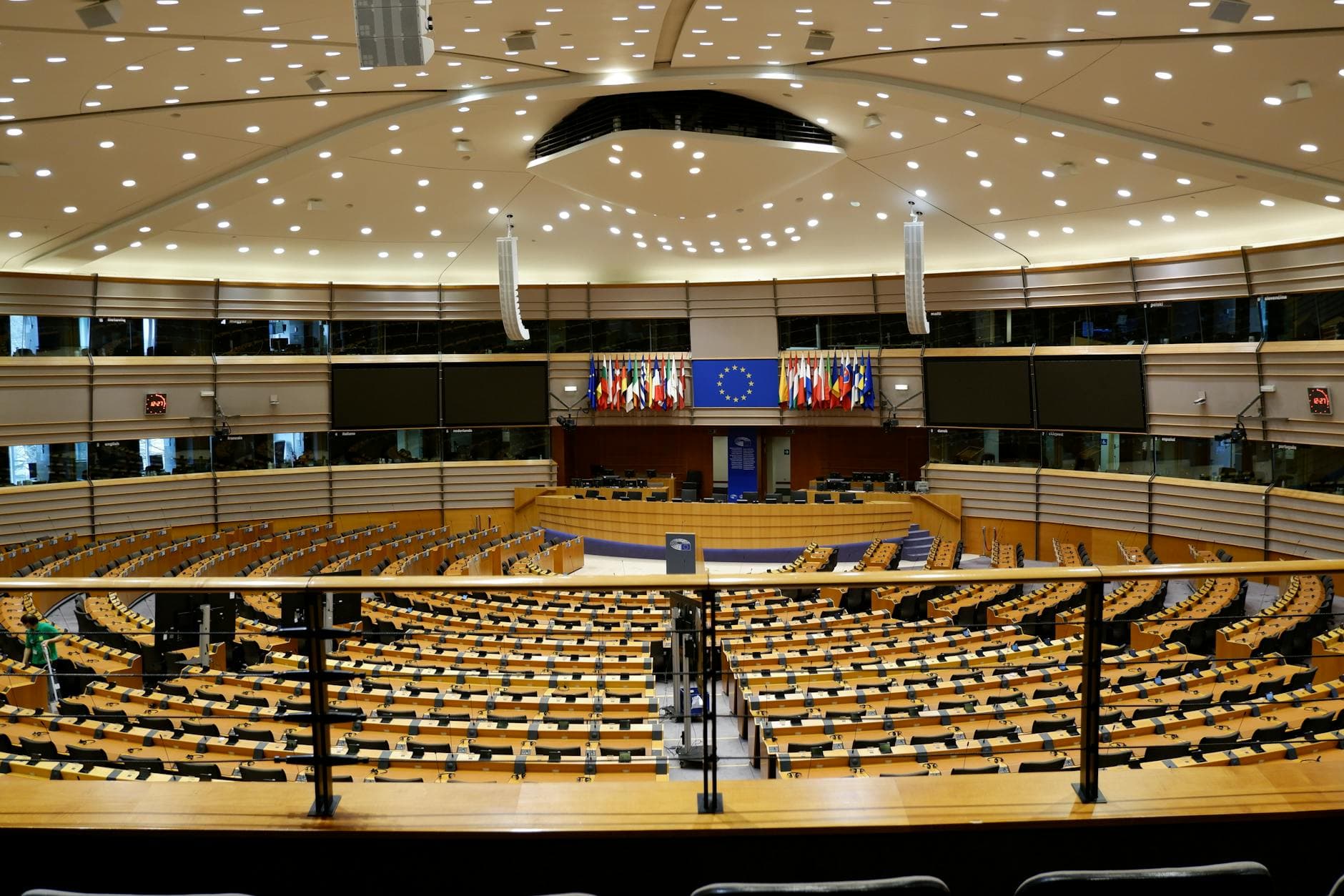 Empty European Parliament auditorium in Brussels, Belgium.