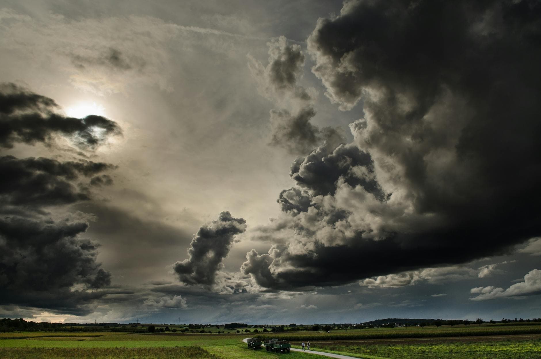 Dramatic dark clouds over a scenic countryside in Rottenburg am Neckar, Germany.